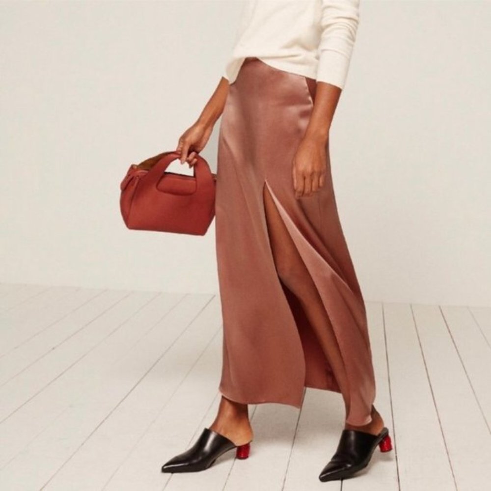 Reformation August Mauve Silk Slit Maxi Skirt